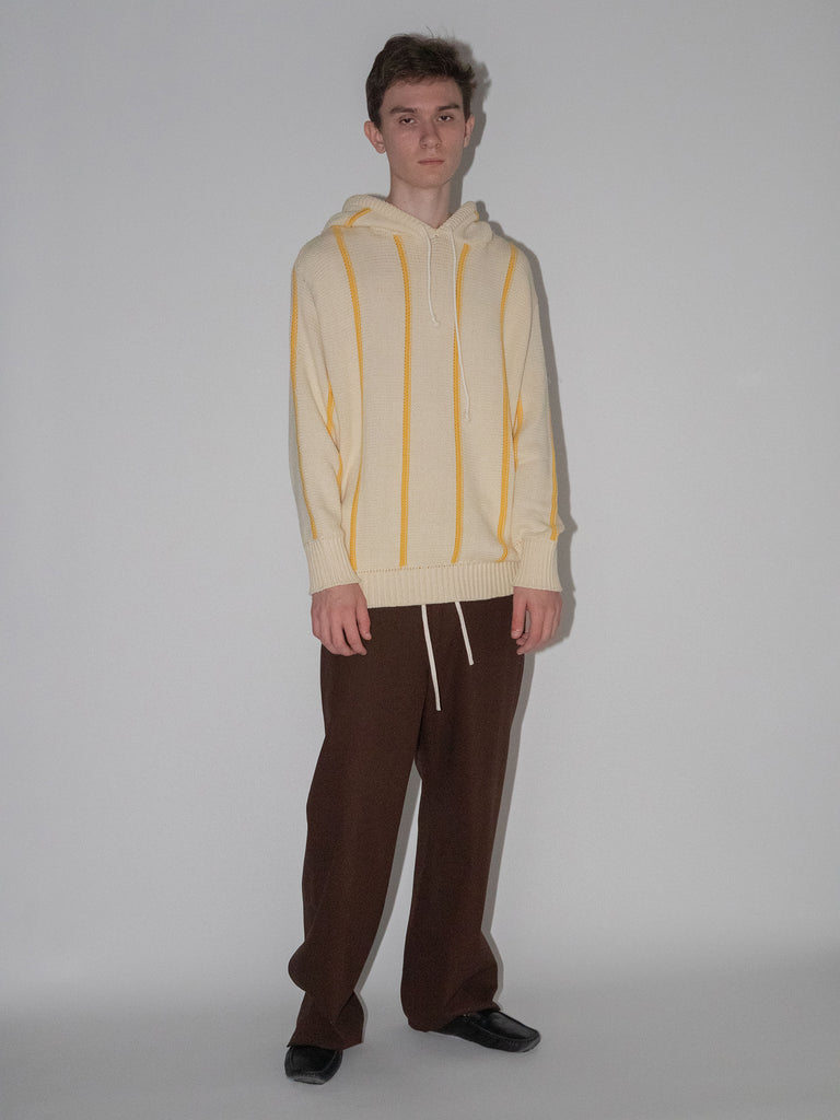 OLD FOLK HOUSE イエロー ホワイト リラックスフィット ニット パーカー