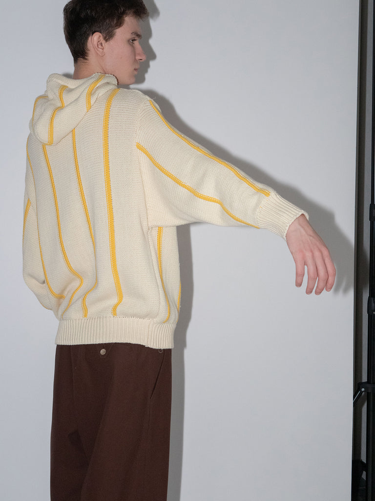 OLD FOLK HOUSE イエロー ホワイト リラックスフィット ニット パーカー