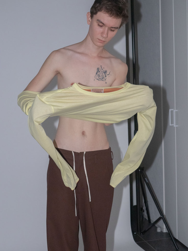 OLD FOLK HOUSE イエロー オレンジ リバーシブル 長袖 Tシャツ