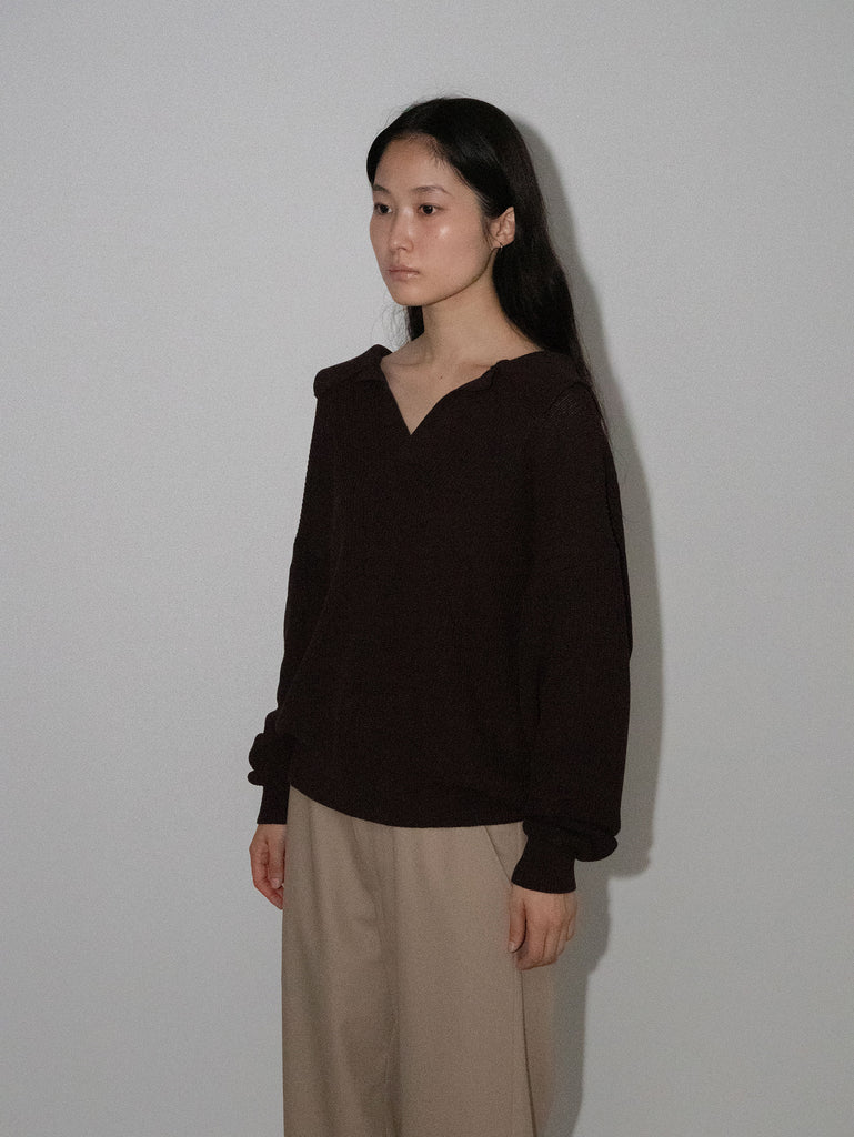 OLD FOLK HOUSE ブラウン リラックスフィット スキッパー ニット