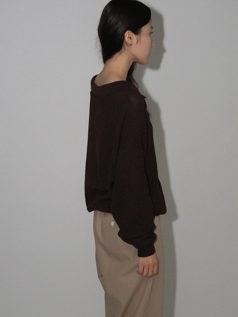 OLD FOLK HOUSE ブラウン リラックスフィット スキッパー ニット