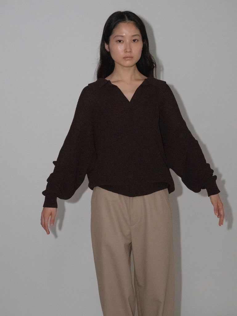 OLD FOLK HOUSE ブラウン リラックスフィット スキッパー ニット