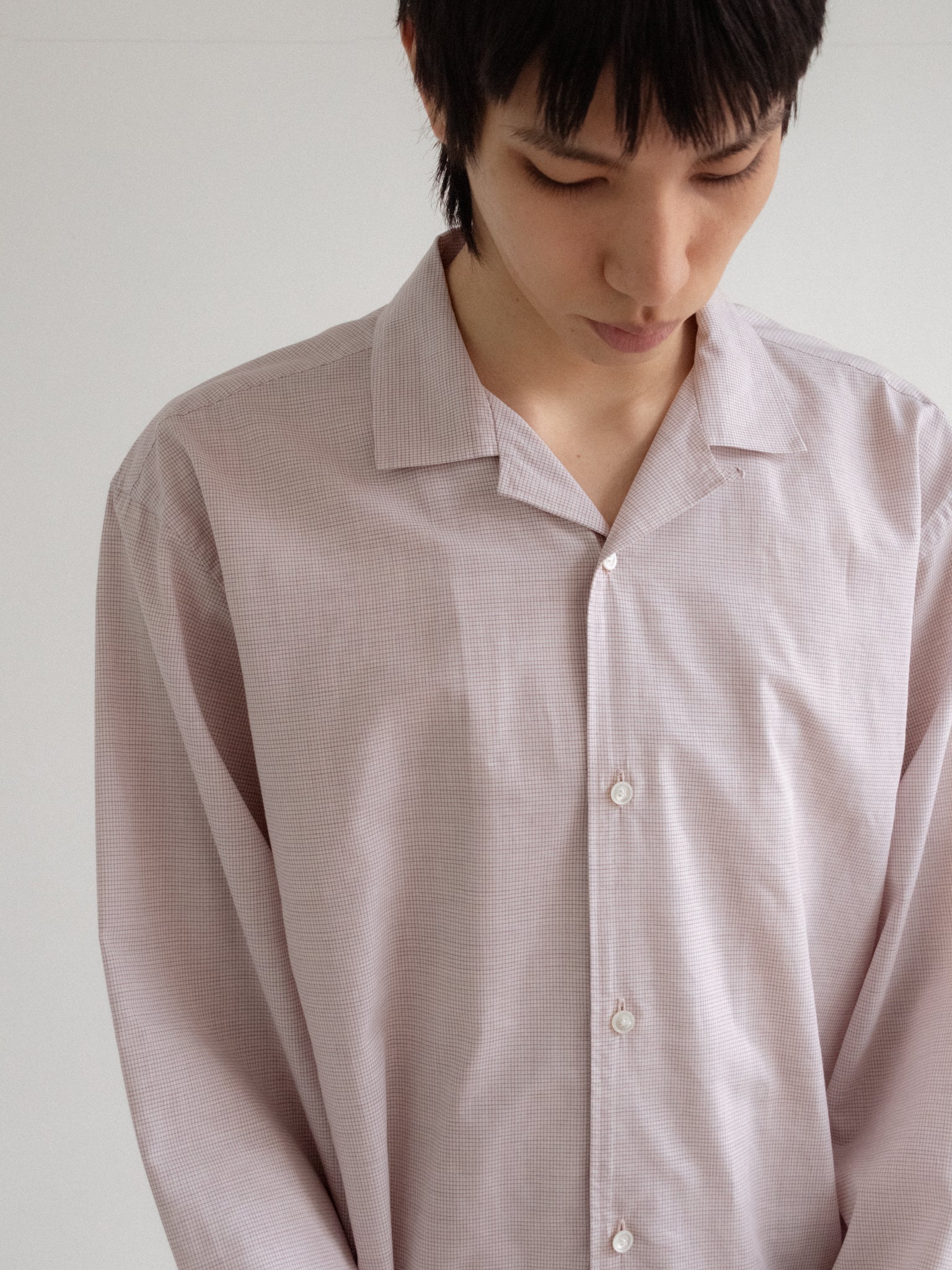 Cotton & Lyocell Lounge Shirt White & Burgundy - Plaid - OLD FOLK 