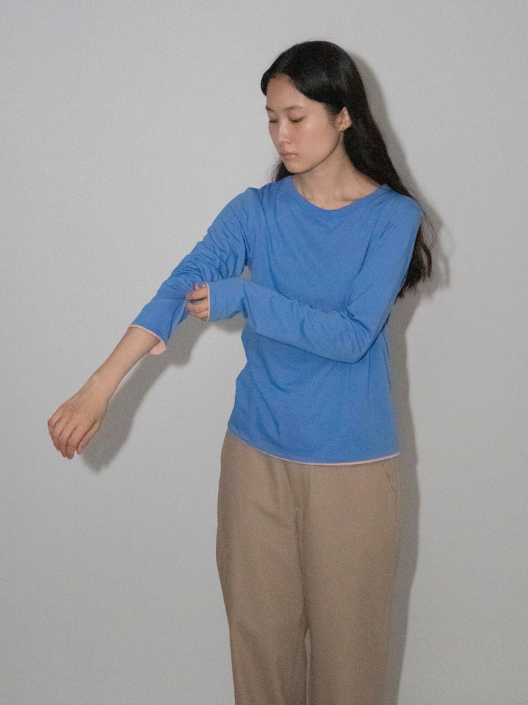 OLD FOLK HOUSE ブルー ピンク リバーシブル 長袖 Tシャツ