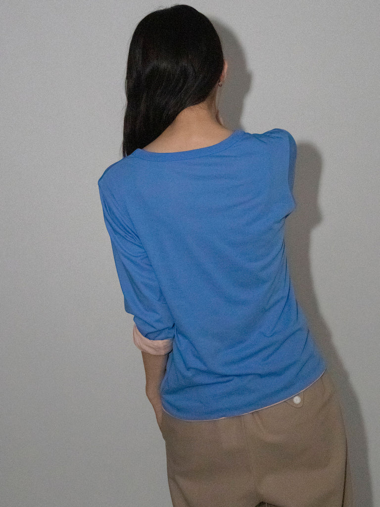 OLD FOLK HOUSE ブルー ピンク リバーシブル 長袖 Tシャツ