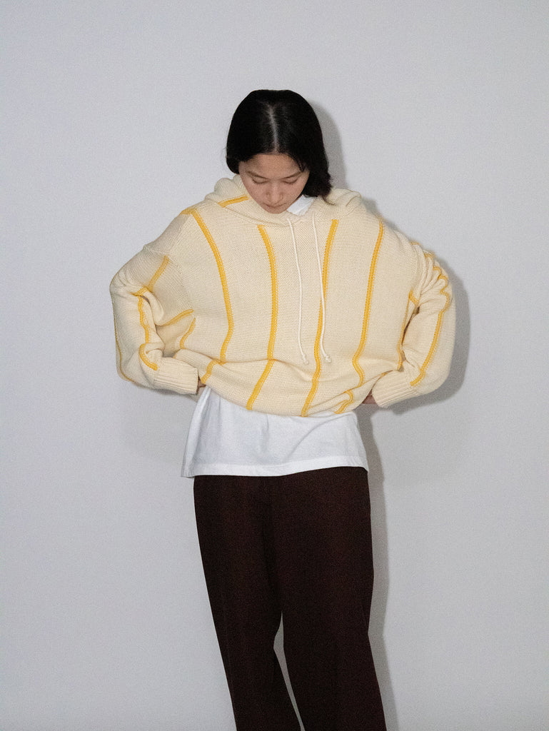 OLD FOLK HOUSE イエロー ホワイト リラックスフィット ニット パーカー