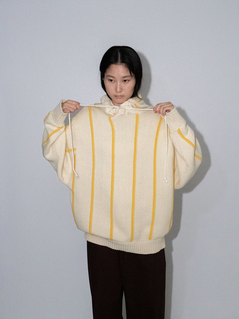 OLD FOLK HOUSE イエロー ホワイト リラックスフィット ニット パーカー