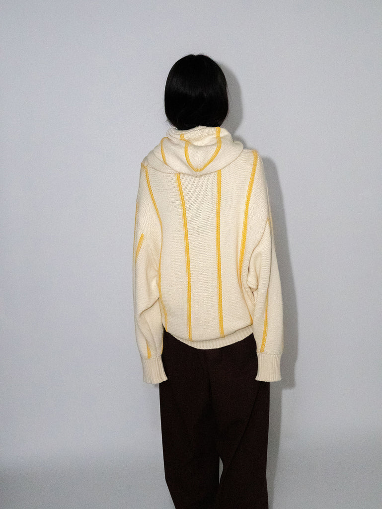 OLD FOLK HOUSE イエロー ホワイト リラックスフィット ニット パーカー