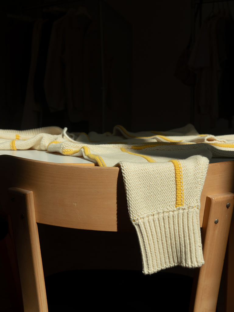 OLD FOLK HOUSE イエロー ホワイト リラックスフィット ニット パーカー